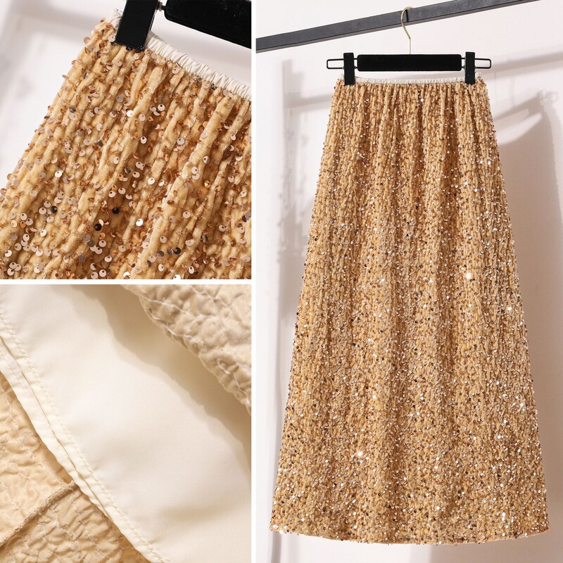 Plus Size Women's New Elastic Waist Sequin Casual Fashionable Skirt Slimming and Stylish Long Skirt Plus Size Women's New Elastic Waist Sequin Casual Fashionable Skirt Slimming and Stylish Long Skirt