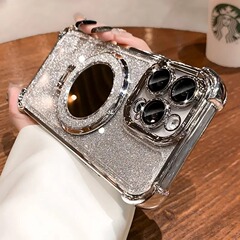 磁気ホルダーは、16 Apple 17 携帯電話ケース、iphone14promax 落下防止電気メッキ透明グリッターパウダーソフトケースに適しています。