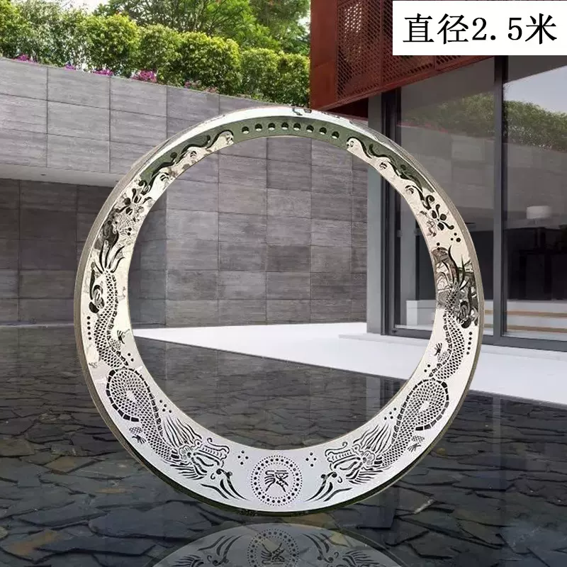 不锈钢圆环圈发光金属雕塑小品龙凤纹镂空创意景观公园户外大摆件