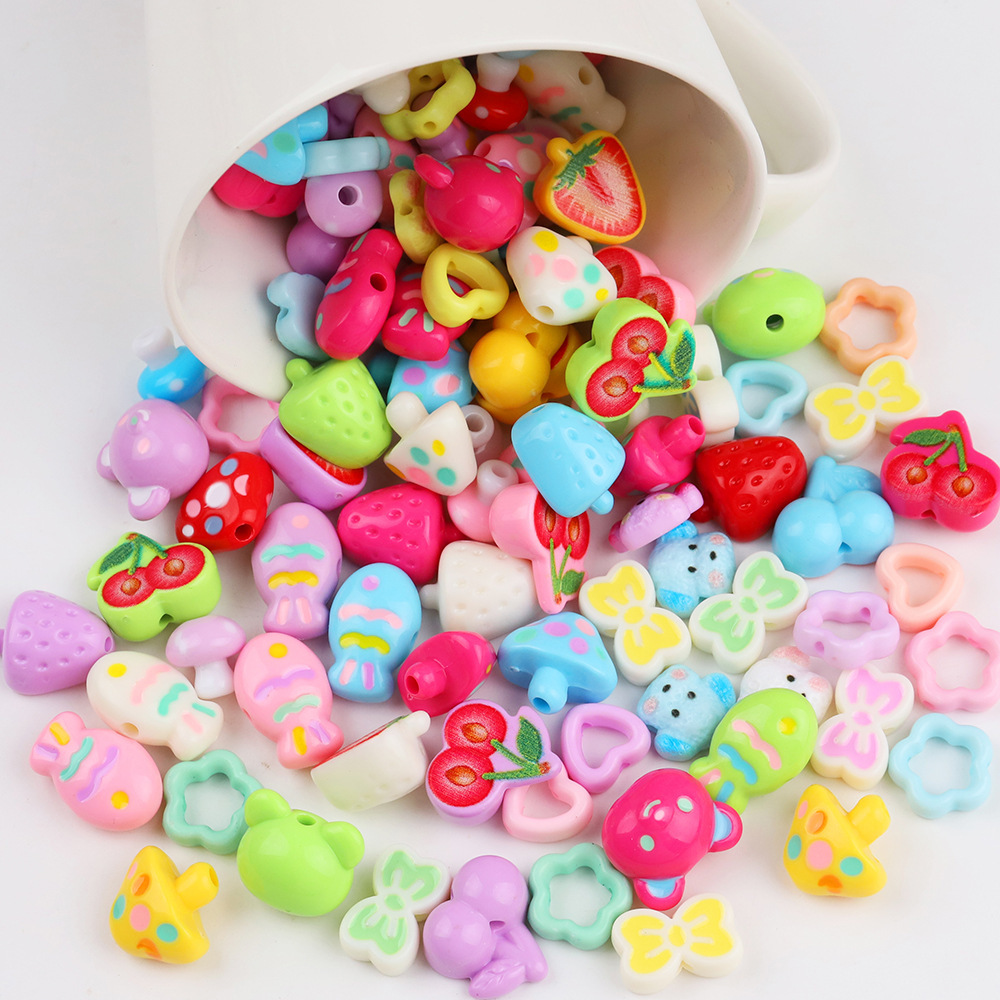 滴油小狗樱桃草莓珠亚克力有孔异形珠diy项链手机毛衣链饰品配件