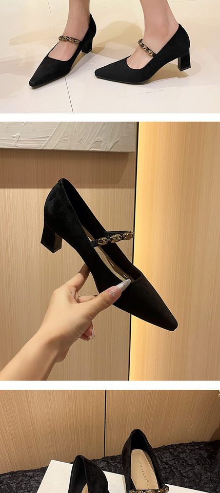 Giày cao gót nữ mũi vuông nhỏ quai ngang thanh lịch, gót vuông vừa 3–6 cm, chất liệu cashmere — Màu nâu, Màu đỏ rượu, màu đen chi tiết 10