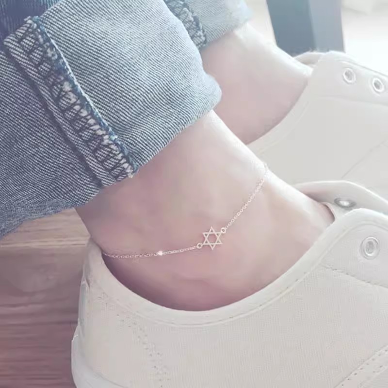 Hexagramas pulseras de plata esterlina mujeres 2025 nueva moda de lujo ligero temperamento tobillo joyas de pulseras de tobillo de estrellas verano