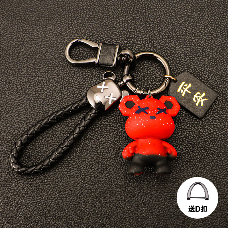 Cross-border Lightning Bear Car Llavero de silicona Colgante de oso violento Cuerda de mano Llavero de cuero de alta gama Fu