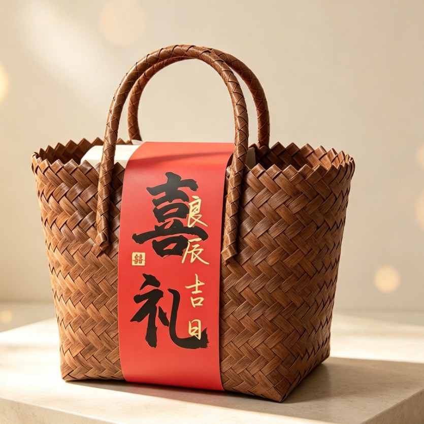 中秋国庆编织手提包篮节日礼品包装篮满月伴手礼袋乔迁过寿喜礼物 箱包皮具厂家批发实拍图