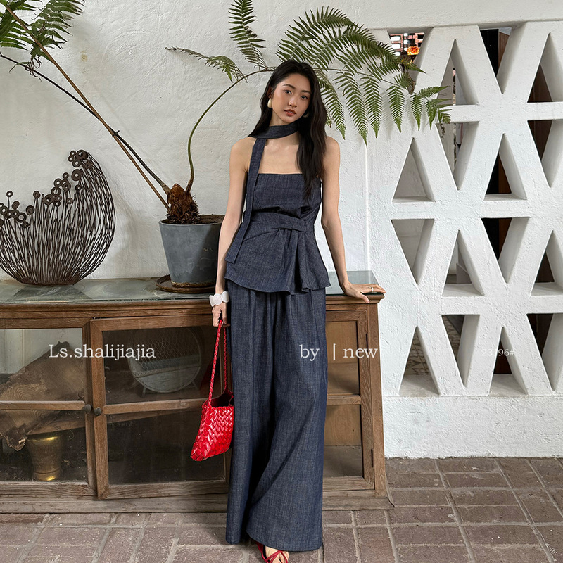 Ls Denim Tube Top + Jeans Set for Women, Shisanxing 2026 Spring New Two-Piece Women's Outfit 23196