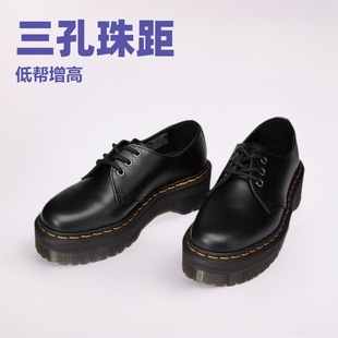 1461Quad Open-Toe Beaded 3-Hole Low-Top Platform Shoes British Style Single Shoes Thick-Soled Height-Increasing Unisex Mary Jane Shoes