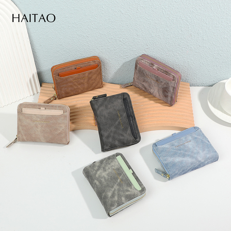 2025 estilo corto de moda color de contraste billetera de mujer estilo corto de alta gama con muñequera tarjetero monedero todo en uno