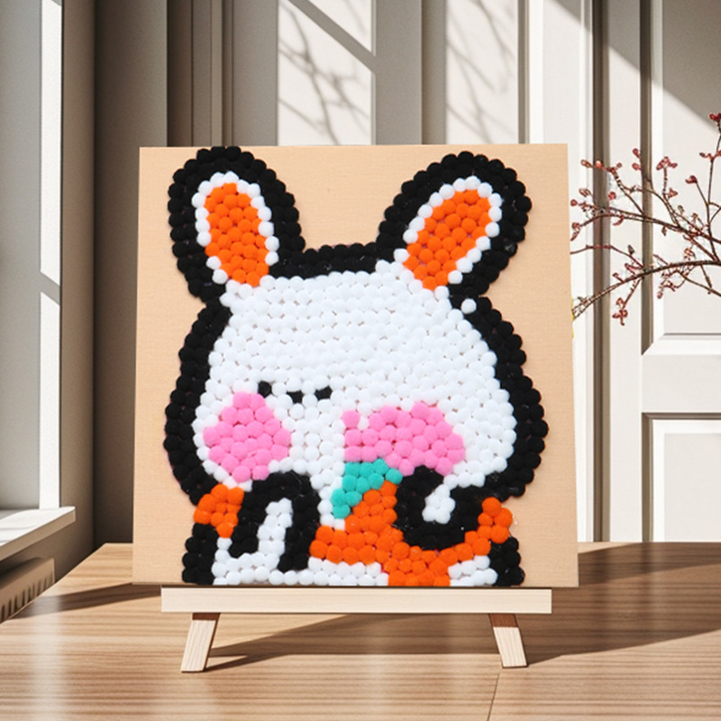 Pintura de bola de pelo Dibujos animados Niños creativos Pegatinas a mano Diy Material hecho a mano Paquete Marco estirado Pintura adhesiva Marco de madera maciza Pintura decorativa