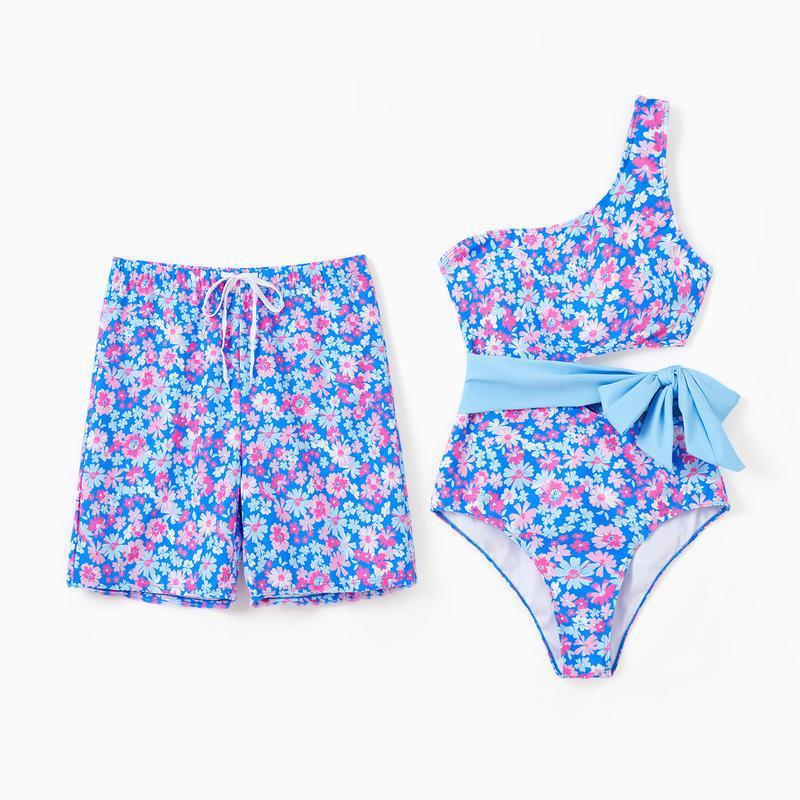 Family Matching Flora Print Swim Trunks or One Shoulder One