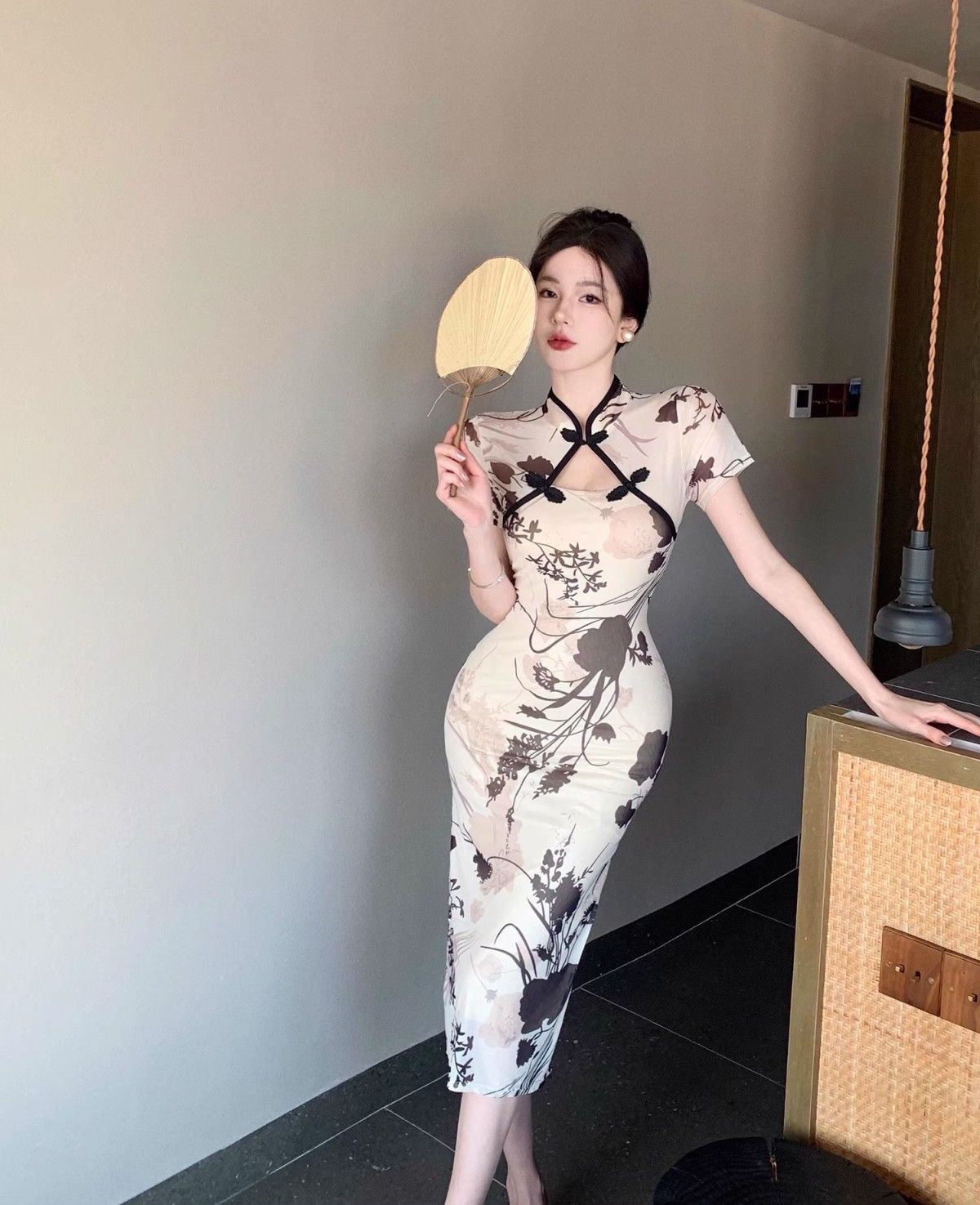 Fashion Simple Qipao Young Girls, High-end Retro Print, Waist-cinching Slimming Improved Chinese-style Dress For Women_ecoleips.com