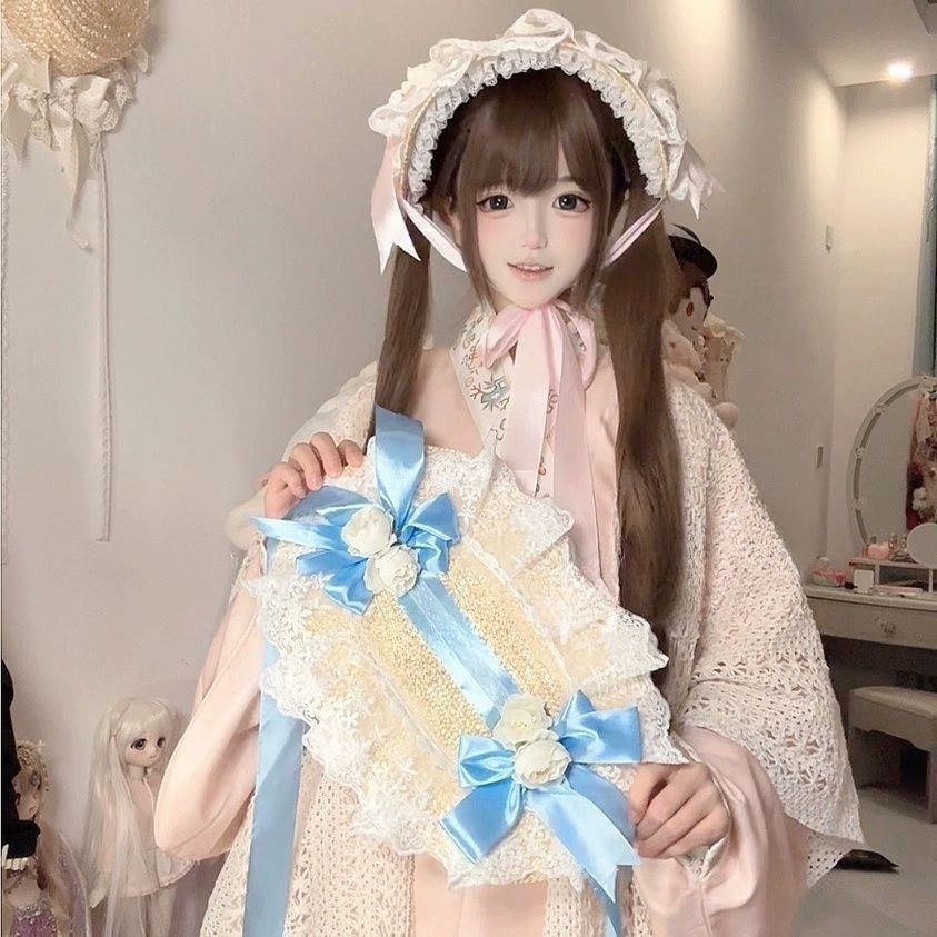 Лолита идиллический соломенный лук соломенная шляпа свежая камера артефакт lolita ветряная соломенная шляпа