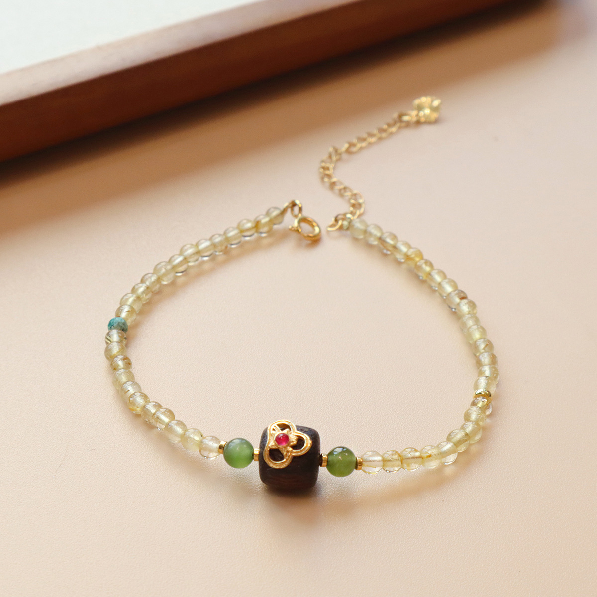 Natural Peridot & Golden Rutilated Quartz Layered Bracelet For Women_voghion.com