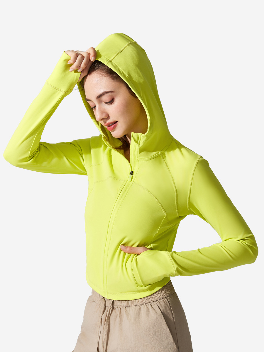 Otoño y invierno chaqueta deportiva con capuz chaqueta de yoga ropa de correr al aire libre chaqueta delgada elástica cremallera de manga larga mujer