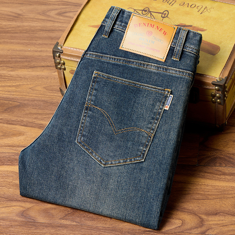 Daniel European Fashion Brand Jeans Men's Casual All-match Spring and Autumn Stretch Slim-fit Small Straight Pants Vintage Blue