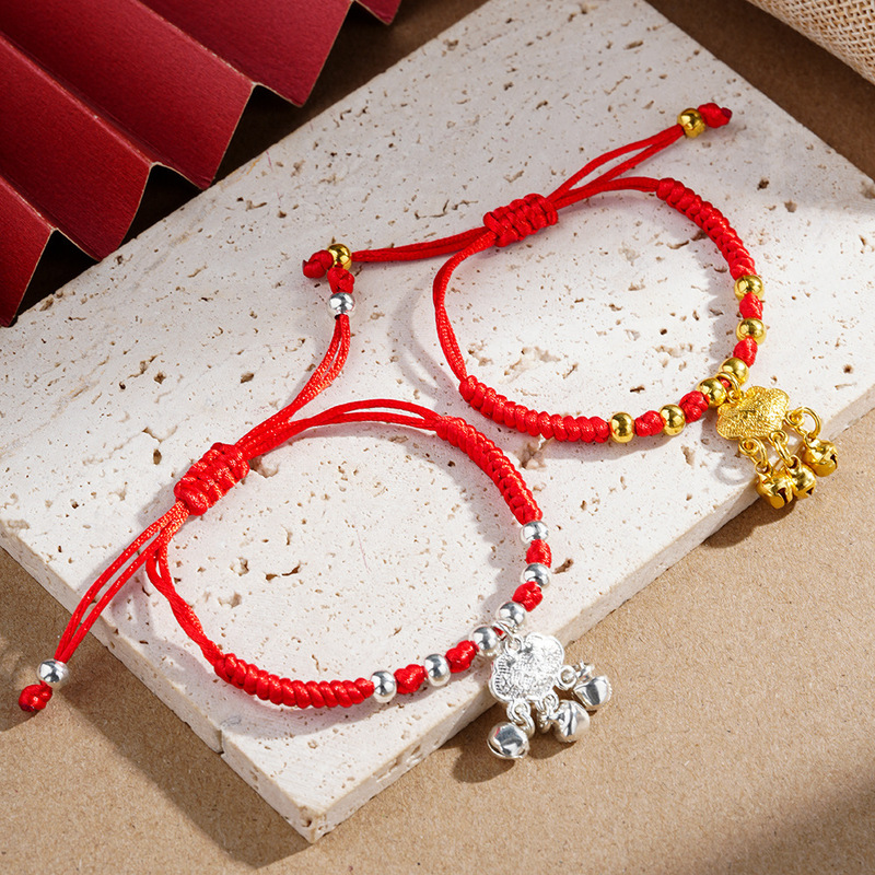 Dragon Boat Festival Gold and Silver Longevity Lock Vajra Knot Bracelet for Children and Babies, Handmade Red String for the Zodiac Year Dragon Boat Festival Gold and Silver Longevity Lock Vajra Knot Bracelet for Children and Babies, Handmade Red String for the Zodiac Year