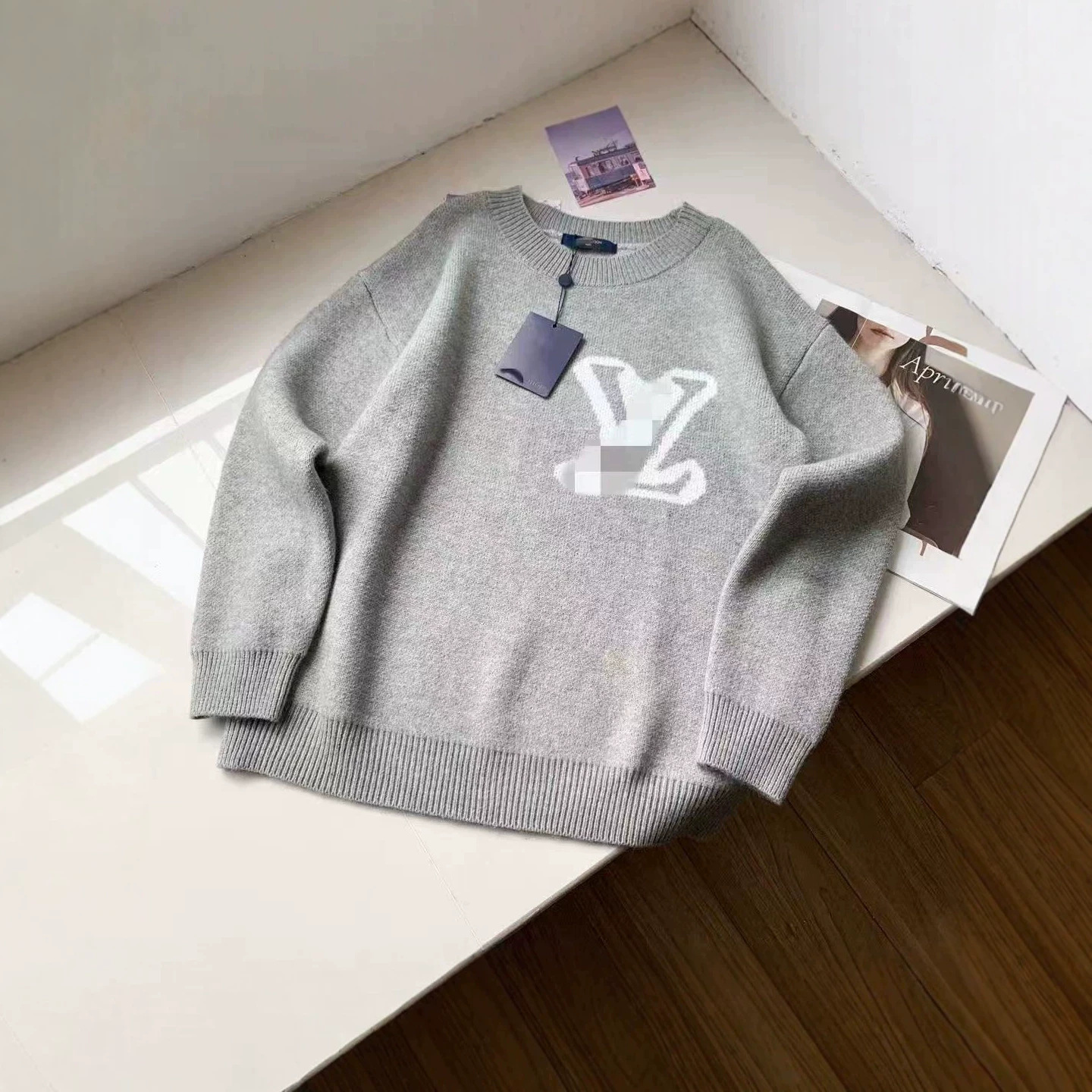 Suéter Unisex de Punto con Intarsia y Cuello Redondo para Hombre y Mujer