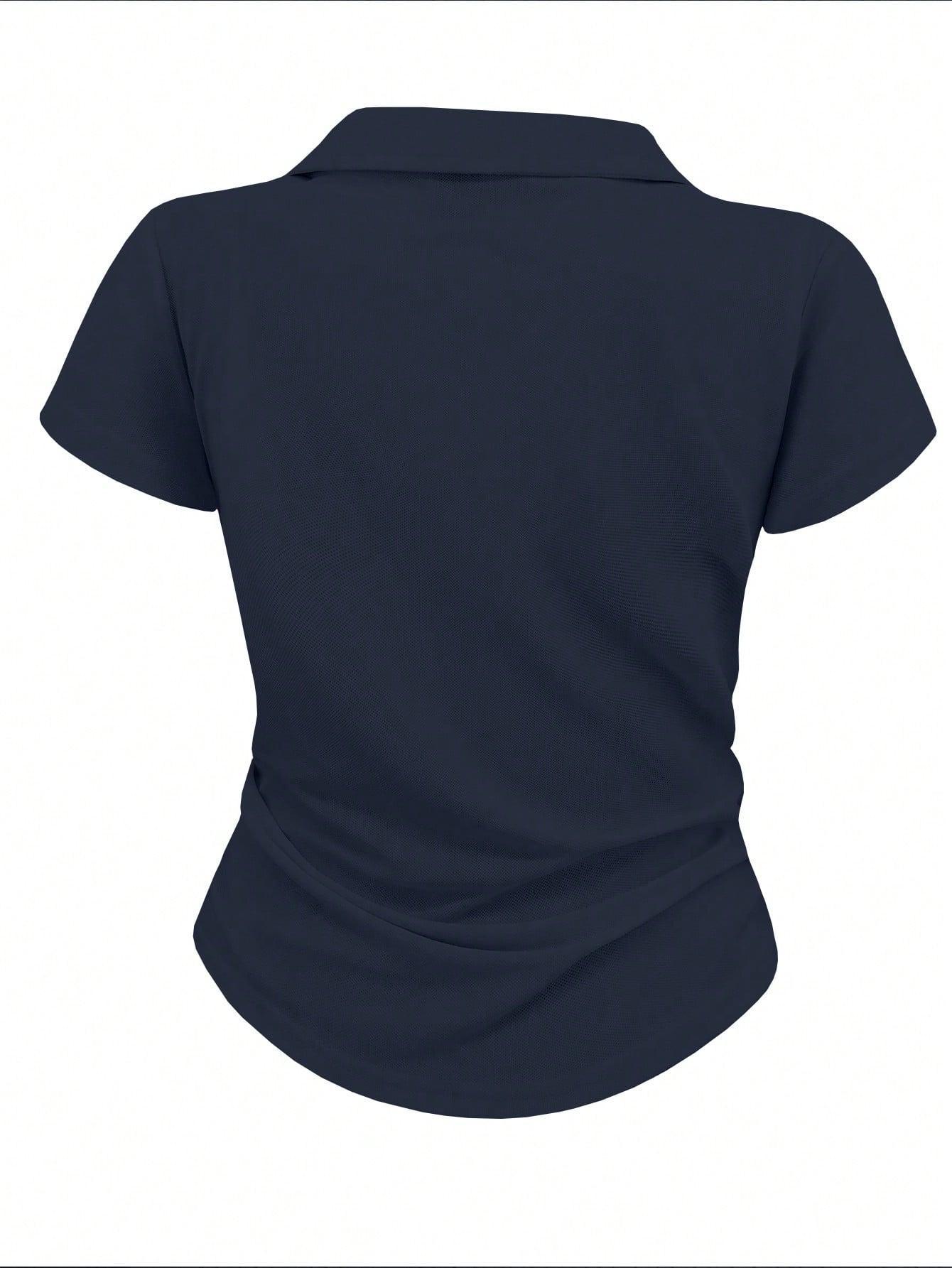 Slim Fit Women's Polo Shirt Collared Solid Colour Equestrian Top_voghion.com
