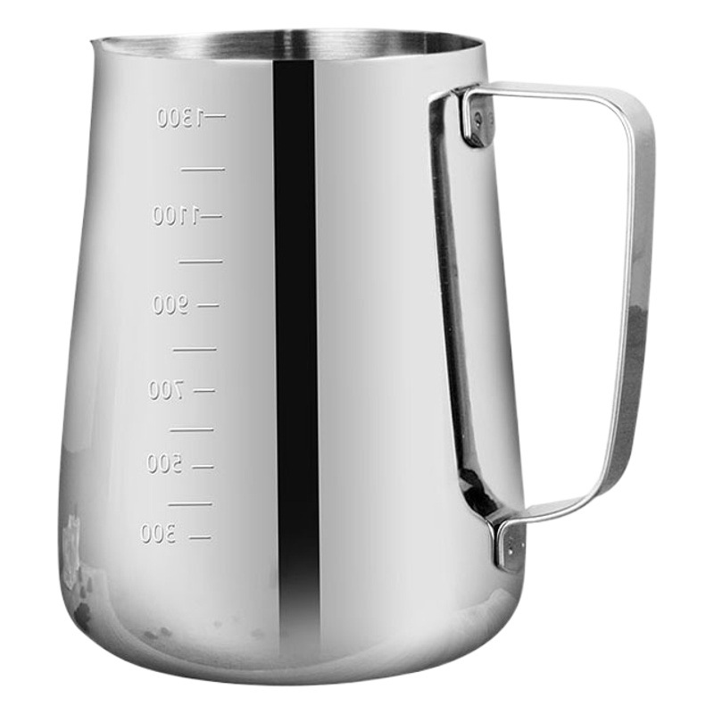 Taza de acero inoxidable con calibración interna y externa Taza de medición de café con punta gruesa Taza de extracción de leche con burbujas de leche Hervidor de leche