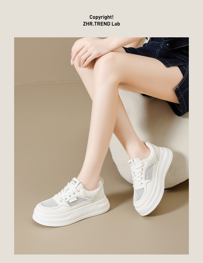 Giày sneaker nữ chunky đế dày tăng chiều cao 4cm, lưới thoáng khí siêu nhẹ — AL35E mét màu bạc chi tiết 13