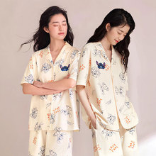 秋季睡衣女款夏季短袖长裤卡通史迪仔新款大码宽松学生家居服套装