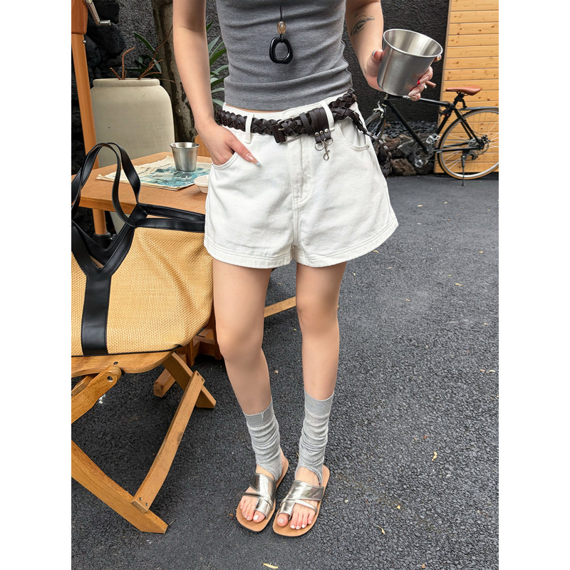 Icciicc Woven Belt Slimming Denim Shorts Summer Petite Leg-Lengthening Hot Pants Women's New Style 10952 Icciicc Woven Belt Slimming Denim Shorts Summer Petite Leg-Lengthening Hot Pants Women's New Style 10952