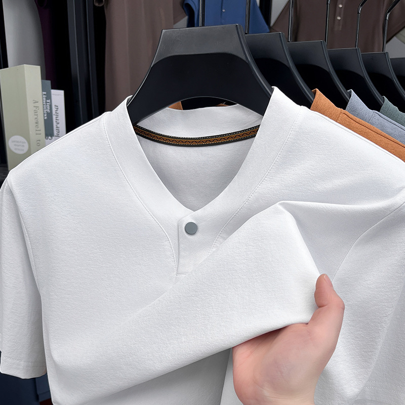 Live Broadcast Explosions Casual Men's Short-sleeved V-neck Middle-aged Fashion All-match T-shirt Summer New Top Cross-border Hair