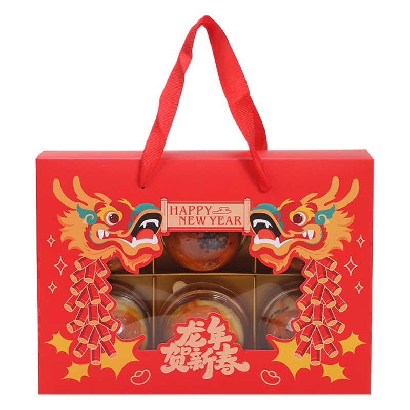 Caja de embalaje de pastel de copo de nieve de año nuevo 6 piezas Caja de regalo de pastel de yema de huevo de 8 cuadrículas Regalo de año nuevo Caja de galletas para hornear portátil