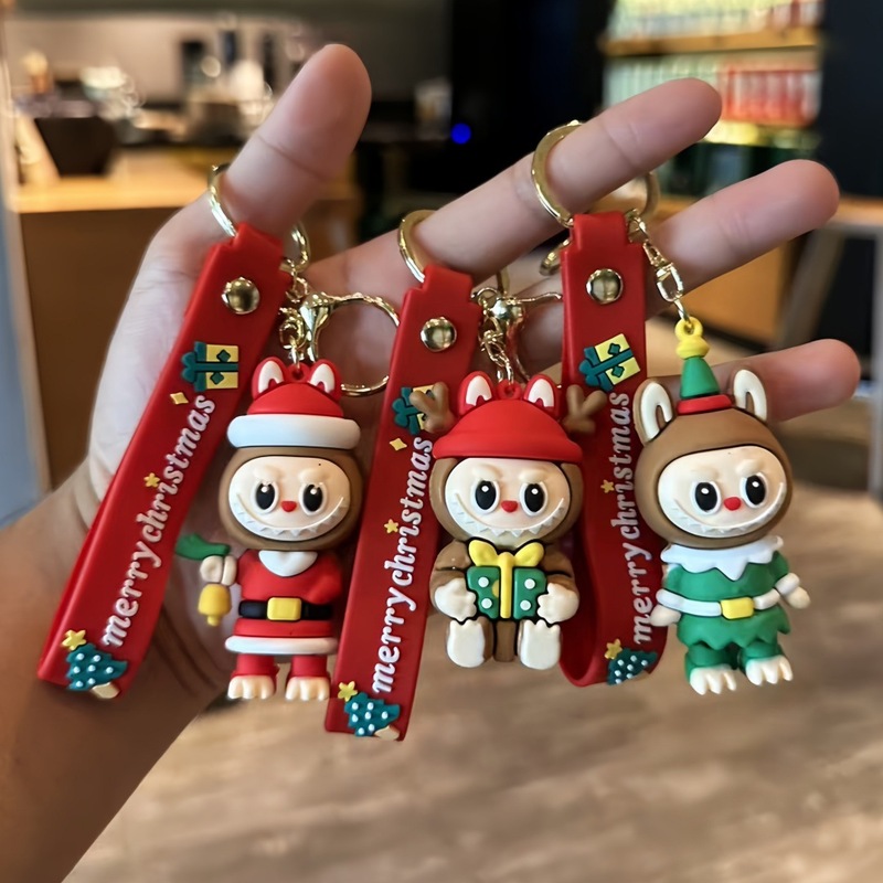 拉布布钥匙扣挂件圣诞节拉布布盲盒公仔卡通软胶labubu汽车钥匙链|undefined