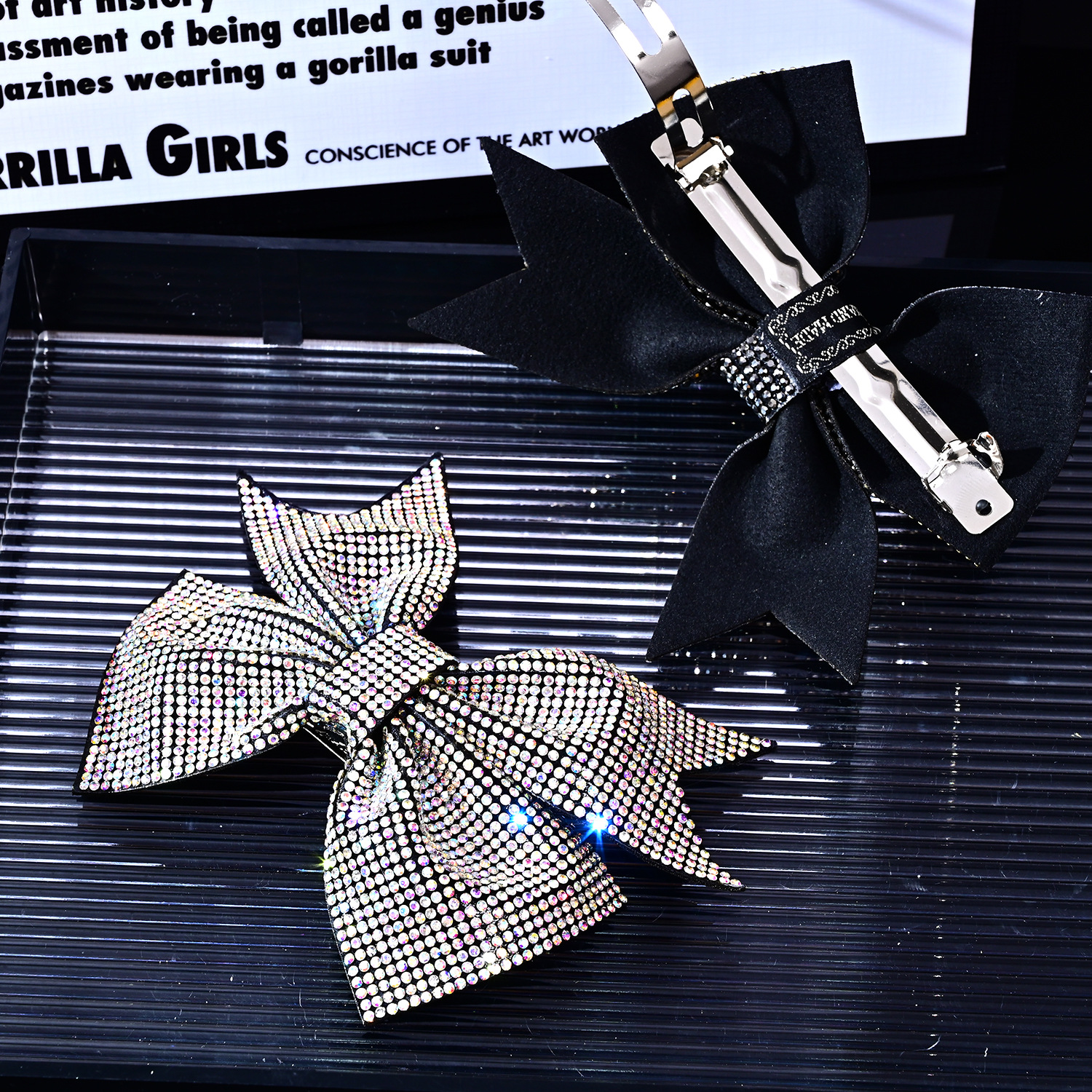 亞馬遜跨境閃鑽蝴蝶結彈簧夾大號髮夾女優雅簡約時尚滿鑽發卡髮飾