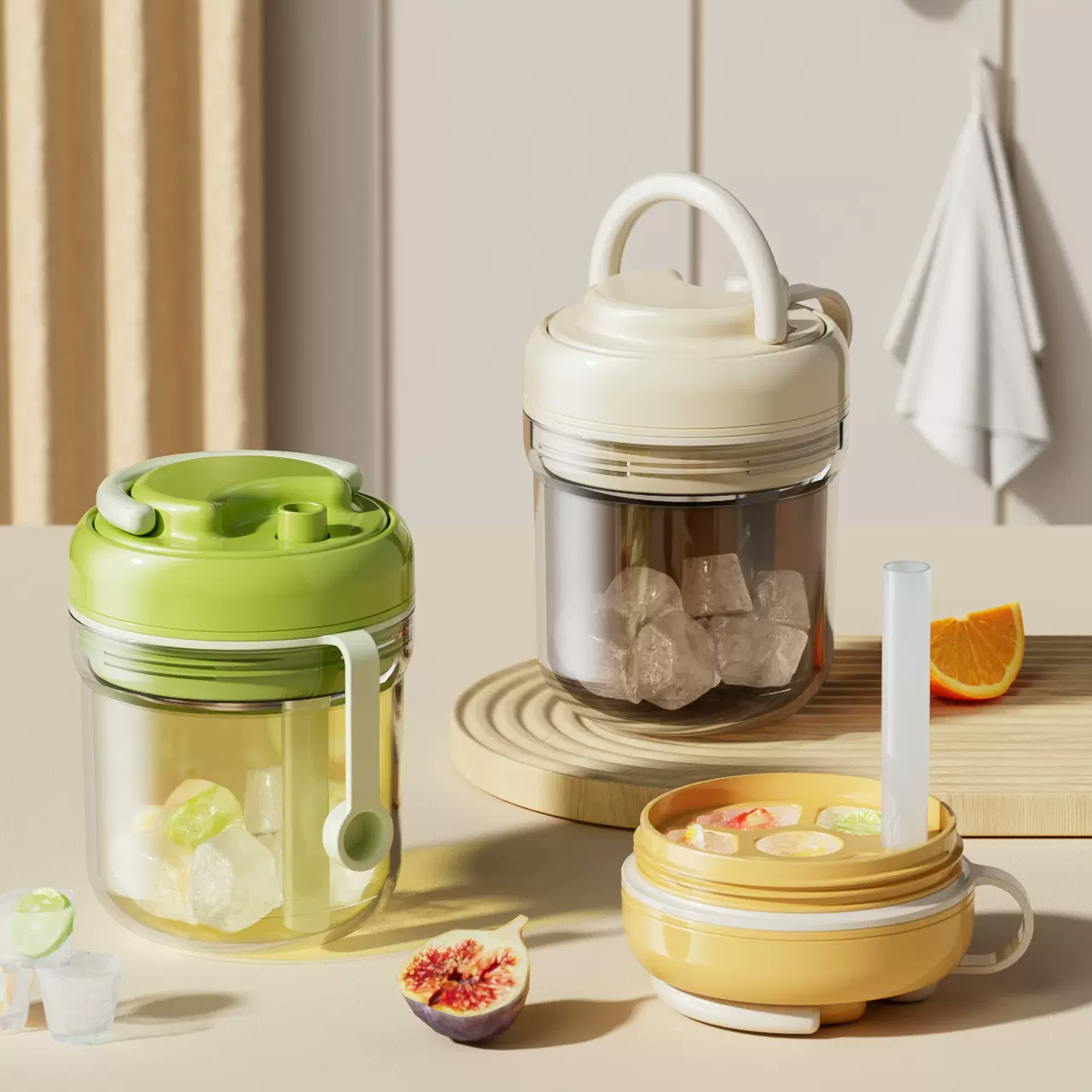 【原创 】跨境夏日冰格冰杯二合一便携随行杯提手冷饮杯冰箱冰格