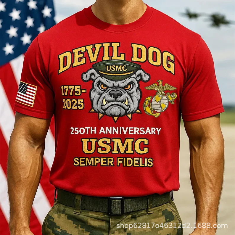 Cross-Border European and American 3D Printed Men's T-Shirt Commemorating the 250Th Anniversary of the United States Marine Corps Marine Corps T-Shirt Cross-Border European and American 3D Printed Men's T-Shirt Commemorating the 250Th Anniversary of the United States Marine Corps Marine Corps T-Shirt