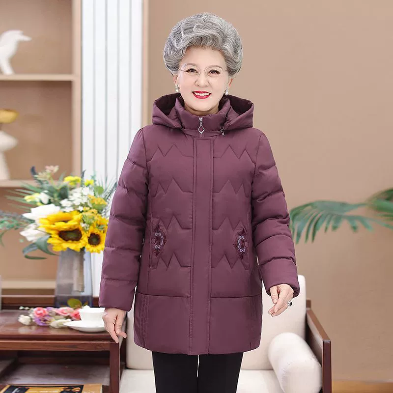 Winter keep warm long down jacket for mother, mid-length, for middle age