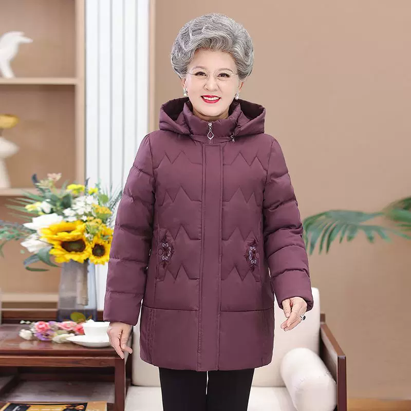 Winter keep warm long down jacket for mother, mid-length, for middle age