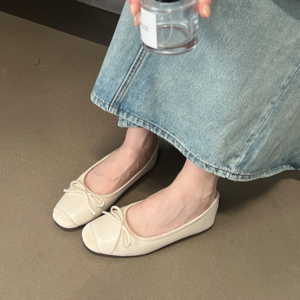 Summer retro shoes with bow flat