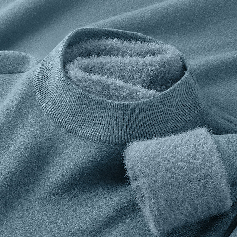 モーダルウール秋冬半高襟セーター男性ニット長袖韓国版ベルベット厚手シャツ上着