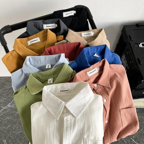 Japanese-style cool cotton shirt for men, long-sleeved, Hong Kong-style trendy loose casual jacket, couple spring and autumn basic shirt