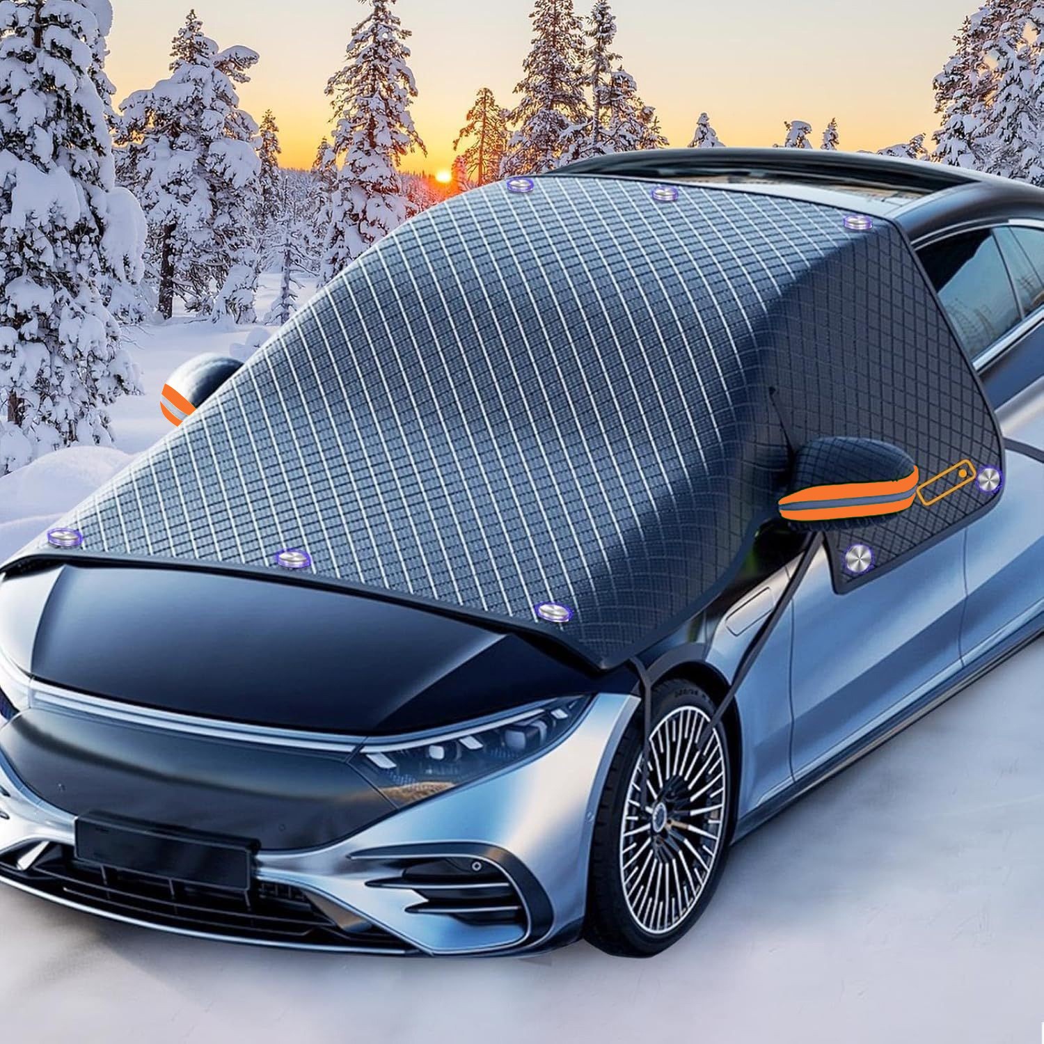 Protector de nieve magnético para coche con película de aluminio engrosada, parasol delantero para coche, protección contra la nieve de tela Oxford ampliada a prueba de humedad.
