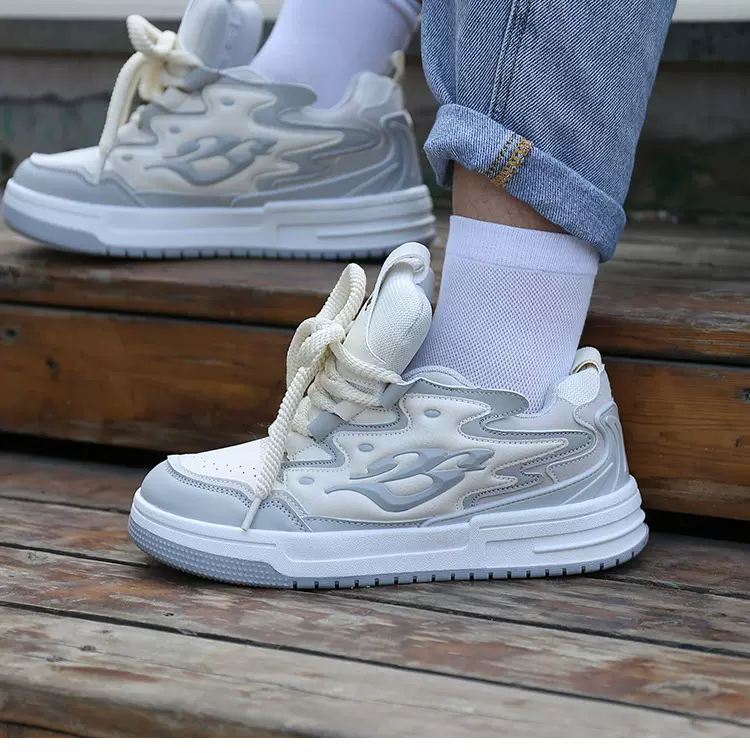 秦霄贤同款熊猫复古情侣面包鞋流光灰拼色滑板鞋