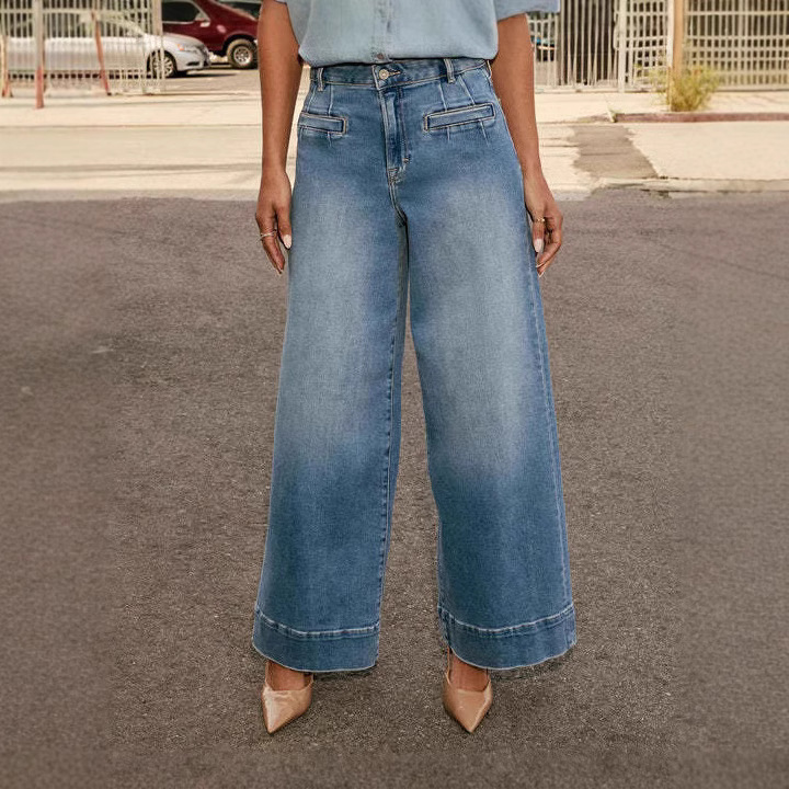 Cross-Border High-Waisted Straight Jeans for Women 2025 Spring New Slim Wide-Leg Retro Elegant Pants for Women Cross-Border High-Waisted Straight Jeans for Women 2025 Spring New Slim Wide-Leg Retro Elegant Pants for Women