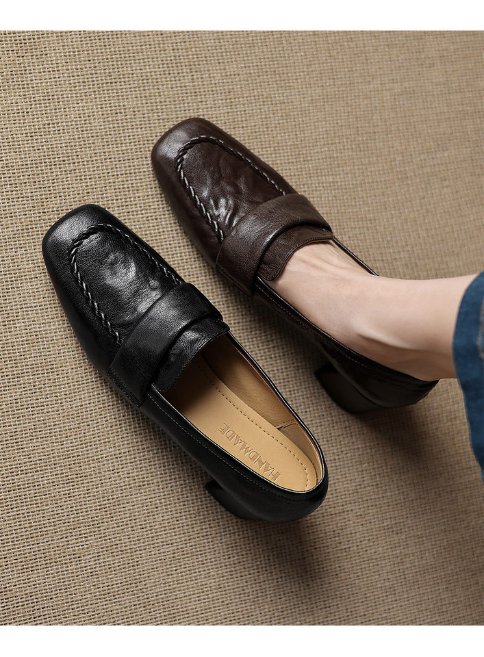 Giày cao gót nữ mũi nhọn da dê 5cm — màu nâu chi tiết 5