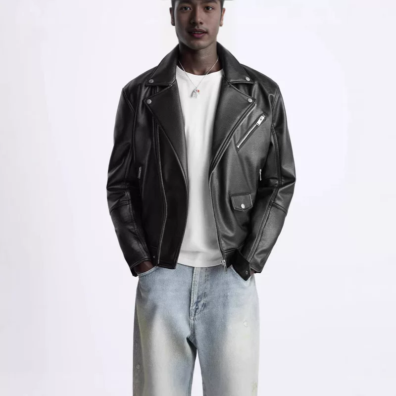 Men's imitation leather motorcycle jacket 4391400