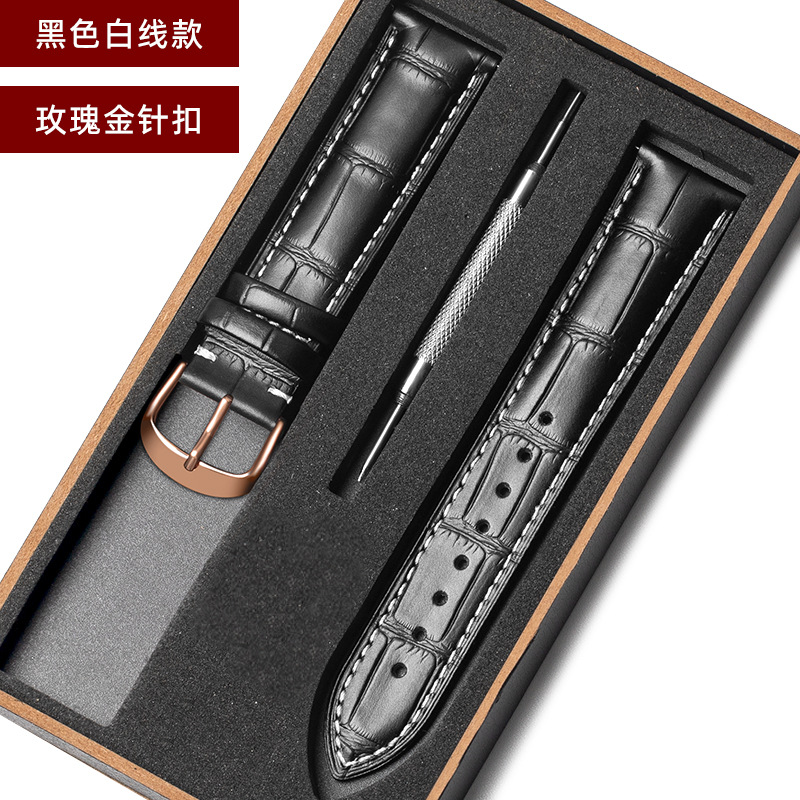 Correa de reloj de cuero al por mayor de fábrica primera capa de piel de vaca hebilla de PIN accesorios de cadena de reloj de cuero para hombres y mujeres caja de regalo reloj automático oreja