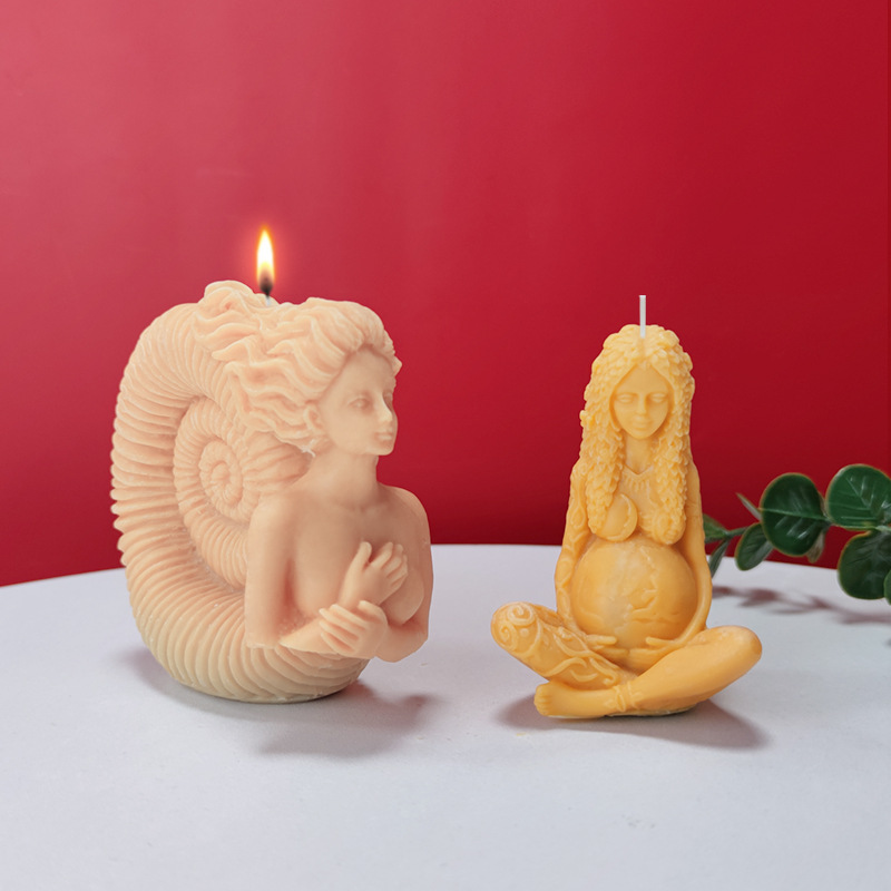 3D海螺抱胸美人魚香薰蠟燭硅膠模具蓋亞地球母親石膏擺件滴膠模具