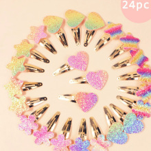 24个装随机色跨境热销彩色五角星爱心BB夹闪亮水滴夹可爱儿童发饰