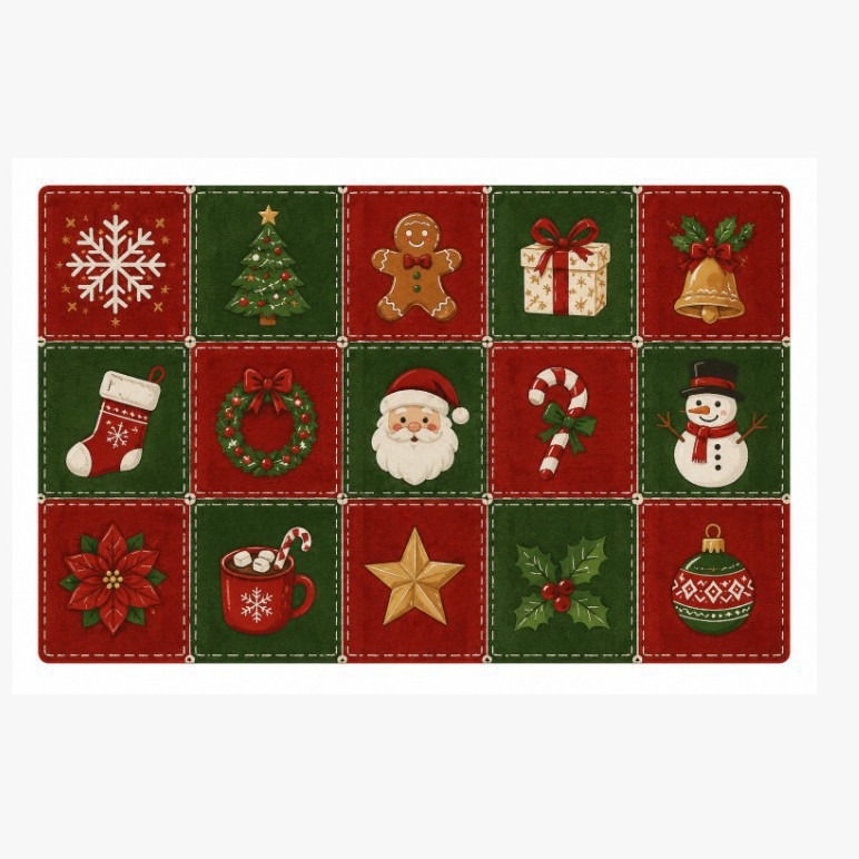 Cross-border TEMU new Santa Claus floor mat with Christmas tree and sock prints, holiday decoration red floor mat available for dropshipping