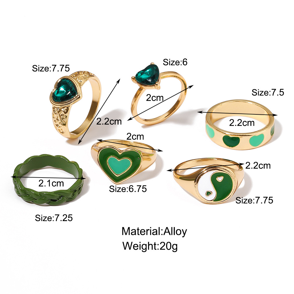 inlaid rhinestone heart ring wholesale Tai Chi love drop oil ring set of 6picture1