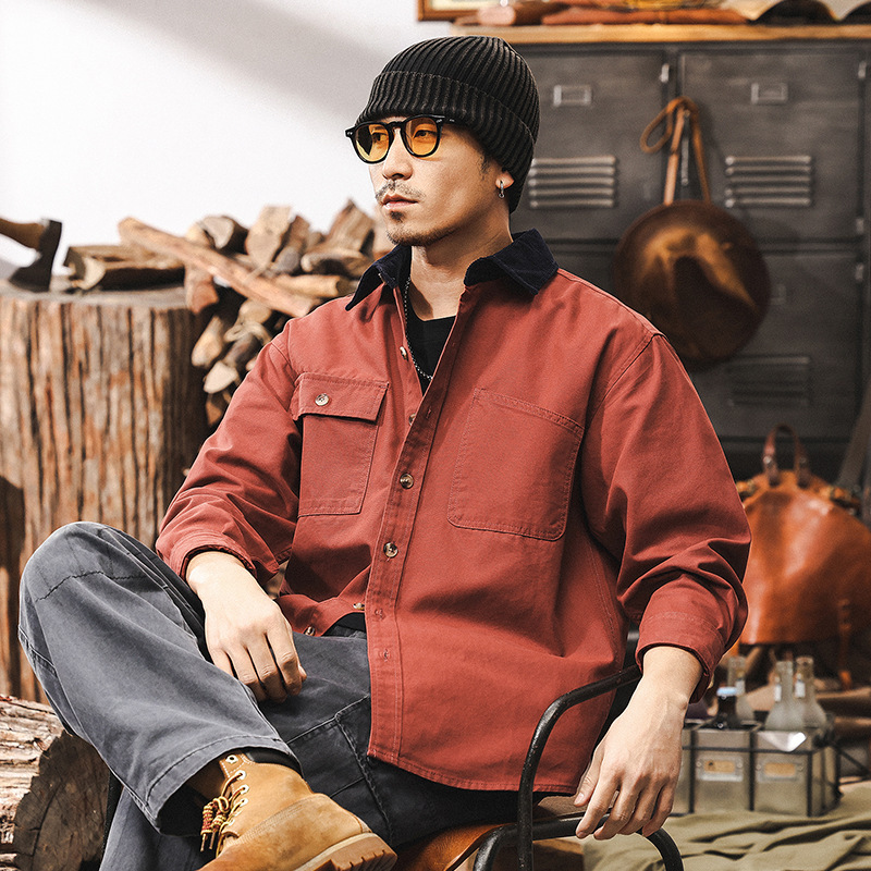 16 Scrub Tooling Shirt Men's Spring 2025 New American Retro Outdoor Ami Khaki Shirt Men's