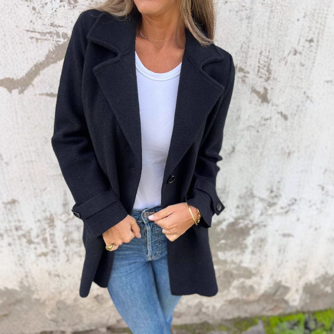 Autumn/Winter Women's Woolen Coat With Loose Collar, Fake Pockets, And Cardigan Style_ecoleips.com