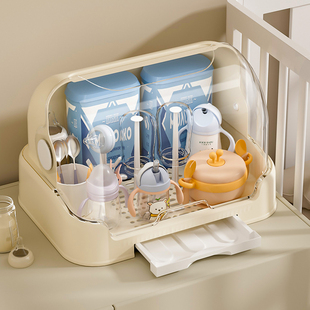 Baby Bottle Storage Box Drain Dust-Proof Storage Box Baby Baby Tableware Food Supplement Drying Drain Rack Storage Cabinet