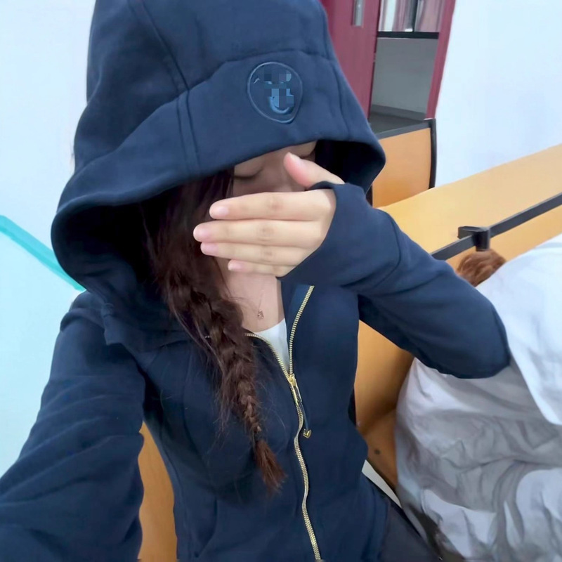 Lulu Jacket Blue Original Label Gold Label Same Style Hooded Scuba Cardigan Top Jacket Slim Casual Zipper